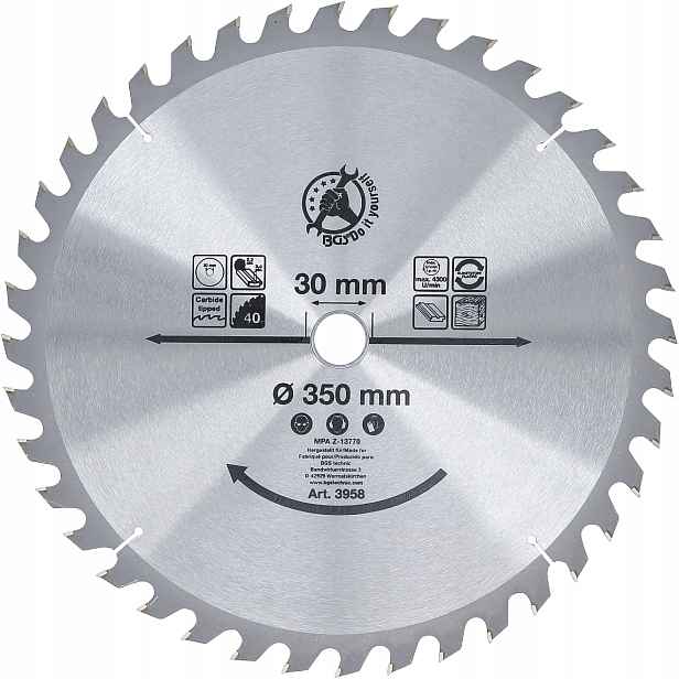Bgs 3958, Pilový kotouč ze slinutého karbidu Ø 350 x 30 x 3,4 mm |40 zubů