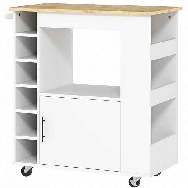 Redom MOBILNÍ kuchyňský ostrůvek na kolečkách 83/40/83 cm s pracovní deskou, policemi a vinotékou, mobilní a praktický, Dub