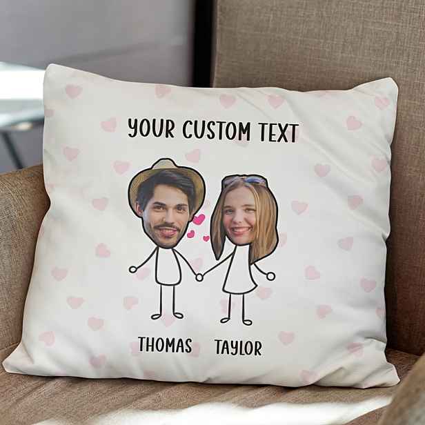 TEMU 1ks Vlastní DIY Povlak na Polštář s Fotkami a Textem pro Páry, Kreslený Portrét & Text Personalizovaný Srdcový Tisk, Jednostranný Povlak na