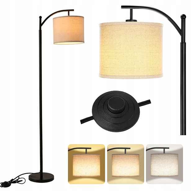 Led Podlahová Lampa S Jutovým Stínidlem A Přepínačem, 3 Barvy, 155 CM