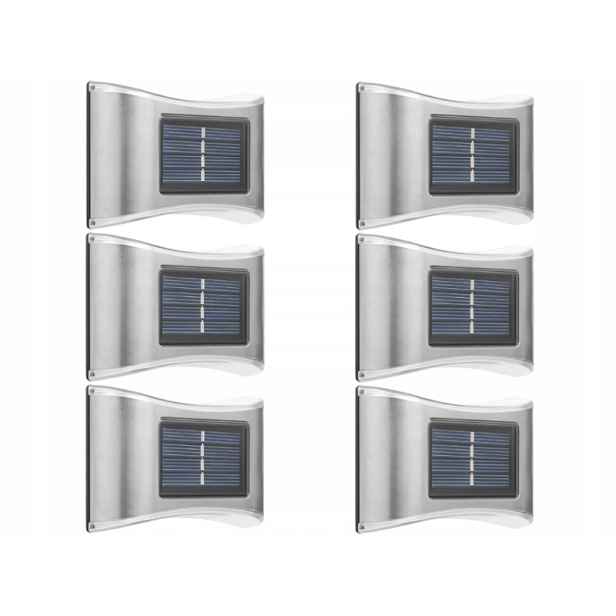 6 x Kovová Led Lampa Stříbrná Solární Nástěnná Lampa Venkovní Soumrakový Senzor