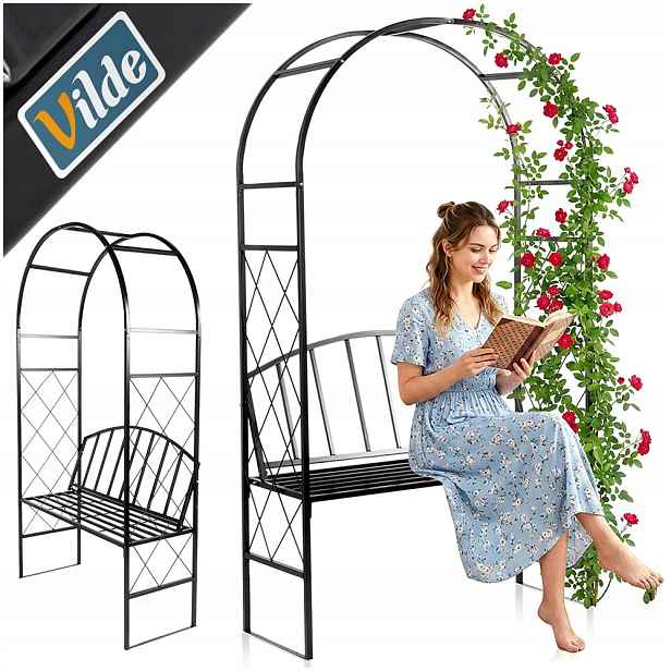 Pergola Zahradní Lavička oblouk na růže květy břečťan popínavé rostliny