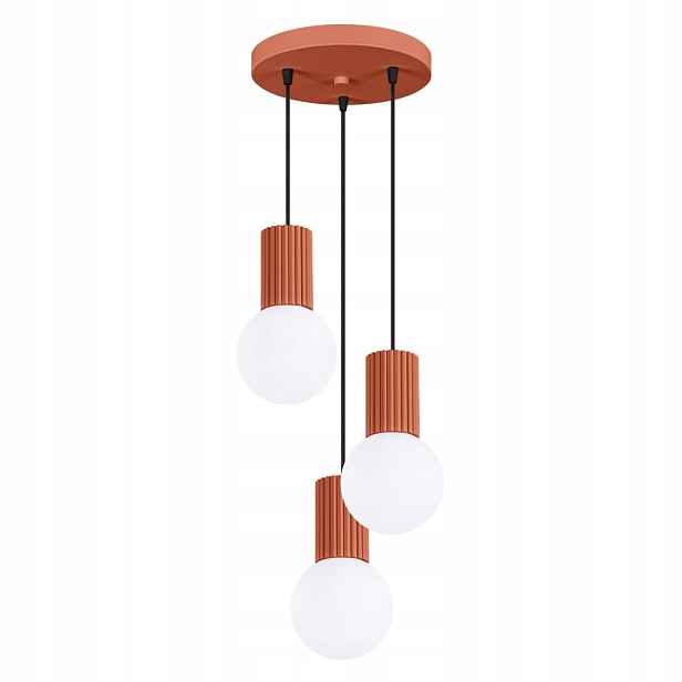 Sollux Závěsná lampa okrová červená kulatá, rýhovaná, 3 skleněné bílé koule
