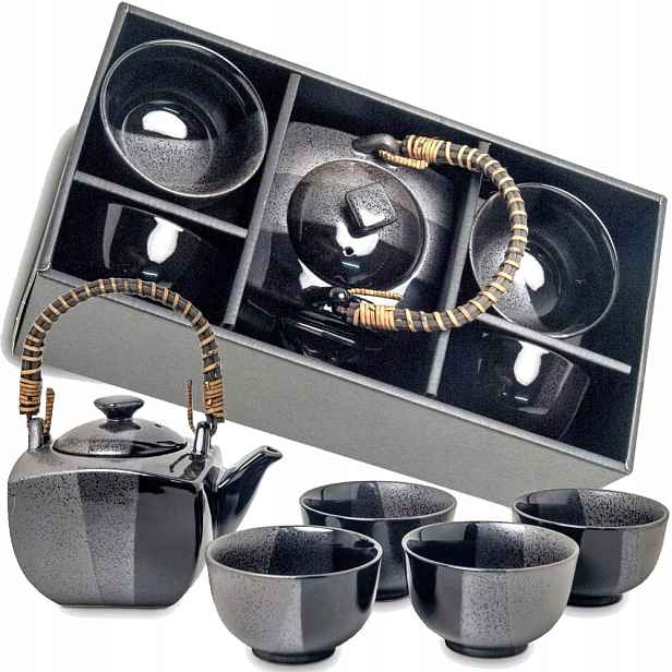 Japonský elegantní čajový set Šedočerný 5 kusů džbánků 600 ml