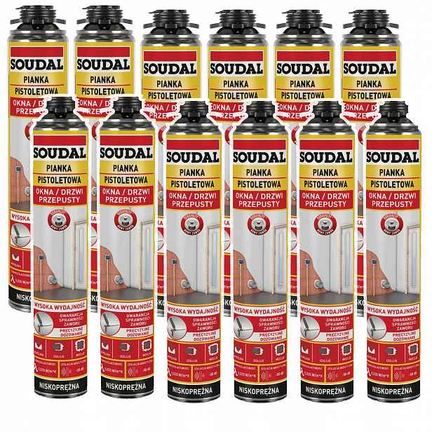 12 x Soudal Pistolová pěna Okna Dveře Nízkotlaká 121105 750 ml