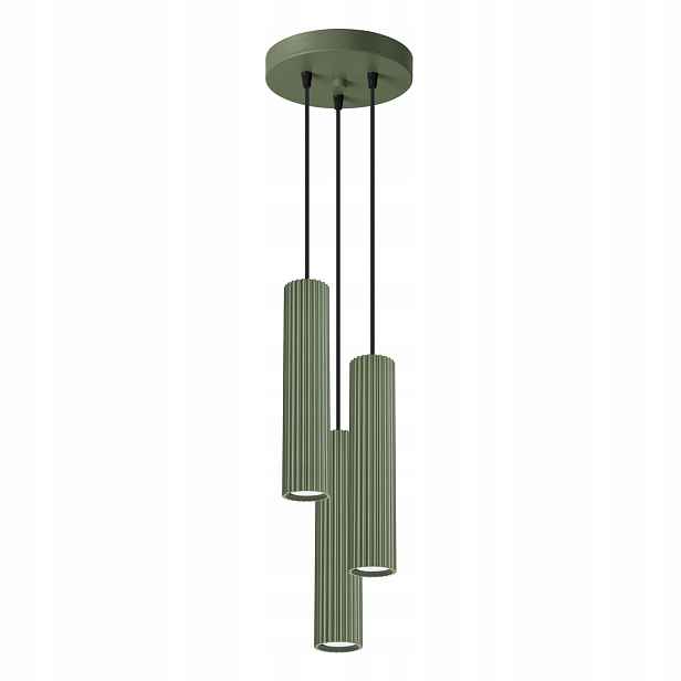 Sollux Závěsná lampa zelená kulatá 3 vroubkované tuby 30 cm nad ostrovní stůl