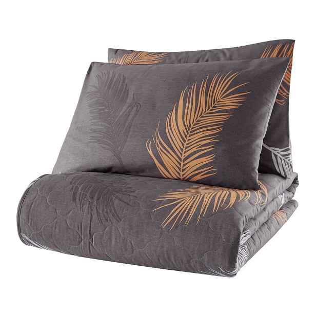 Šedý set přehozu a povlaku na polštář z bavlny Renforcé 200x220 cm Olivia – Mijolnir