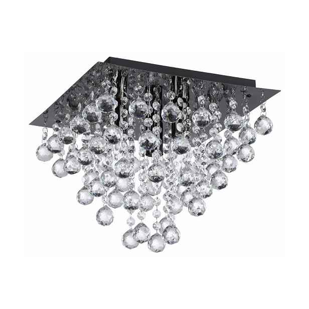 Stropní svítidlo glamour černá s krystaly, čtvercová, 32 cm Reality