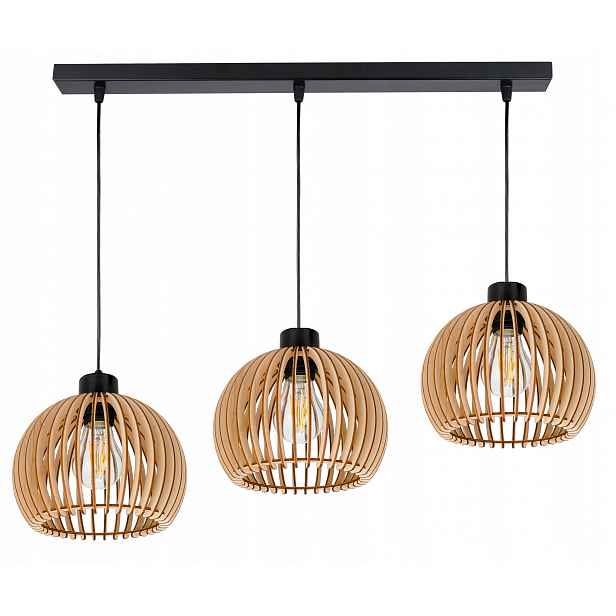 Závěsná lampa závěsný stropní lustr Loft stínidlo koule 36 Dřevo na 3x e27