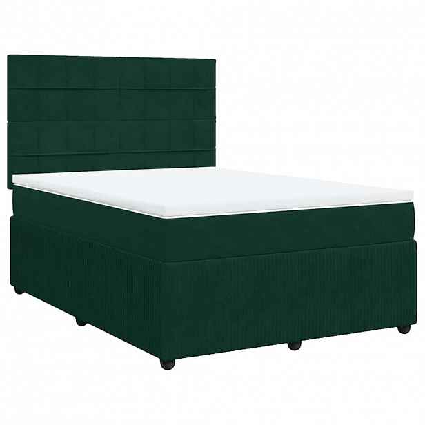 vidaXL Box spring postel s matrací tmavě zelená 140x200 cm samet