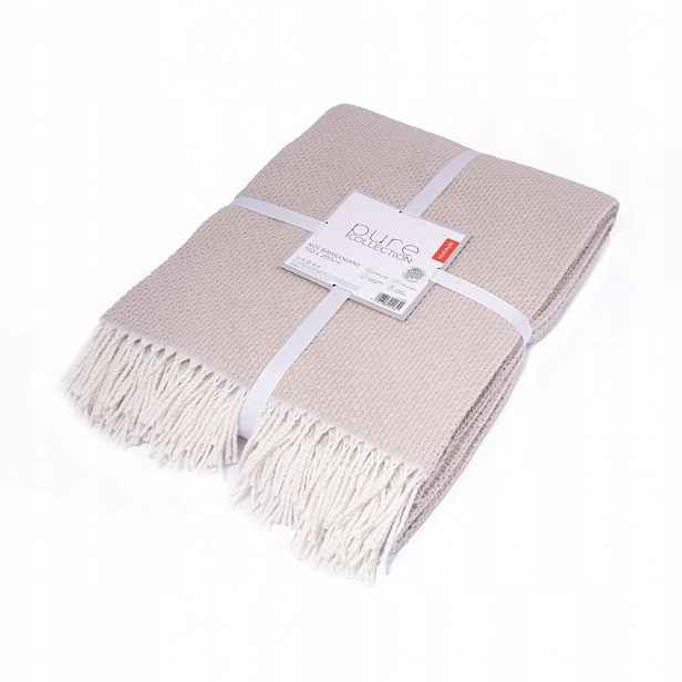 Akrylová bavlněná deka 200x220 béžová s třásněmi jacquard