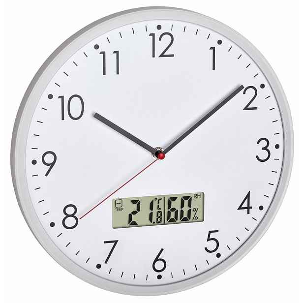 Analogové nástěnné hodiny s digitálním teploměrem a vlhkoměrem TFA 60.3048.02