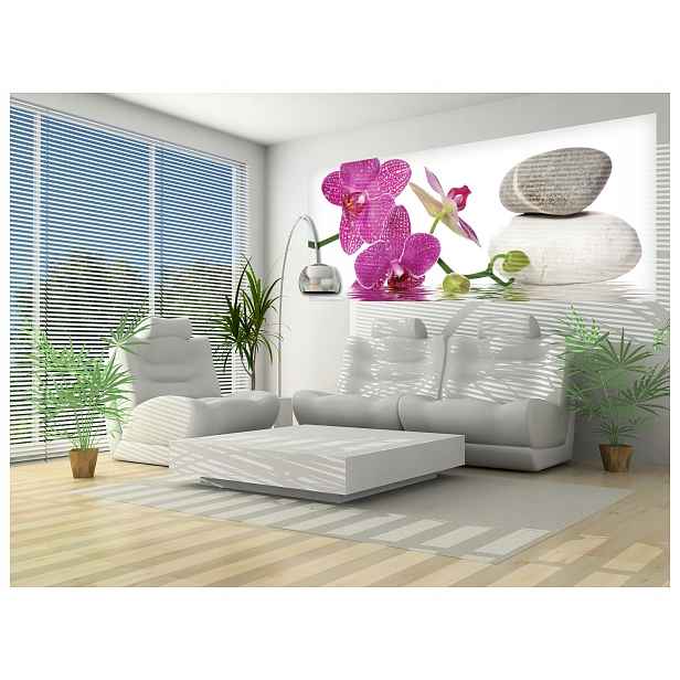Fototapeta flizelina Orchidej Kameny Voda Růže Šedá Relax 250x104 lepidlo