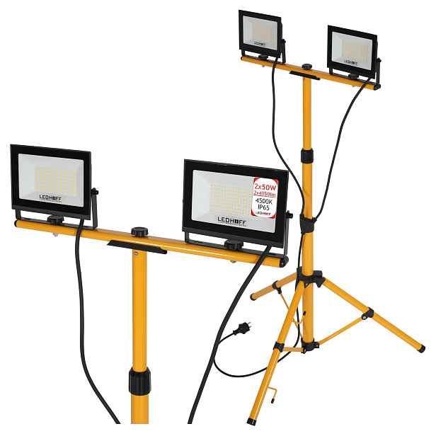 Halogen Led Stativ Stavební zářič 2x 50W Set 4500K Lampa Stojan