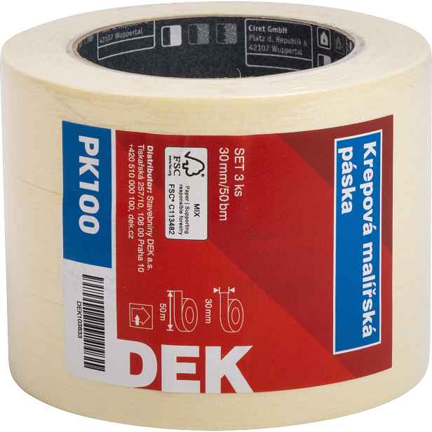 Páska maskovací krepová DEK 30 mm/50 m 3 ks