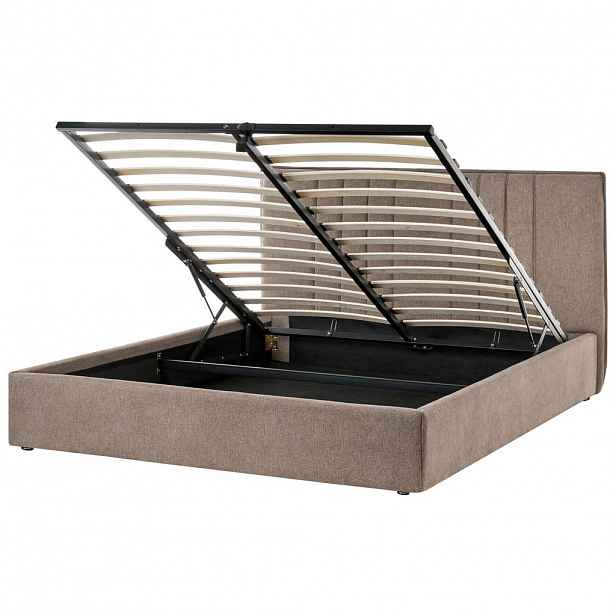 Beliani POSTEL s úložným prostorem 160/200 cm Látka Taupe Tarascon