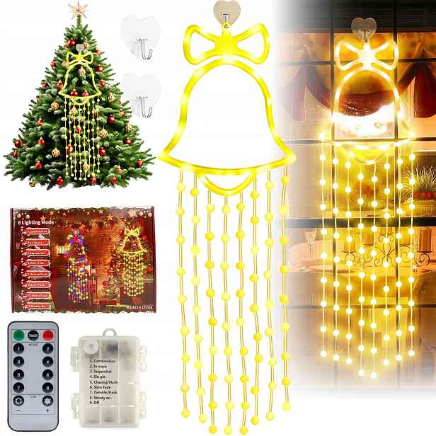Led Zvonek Svítící Ozdoba Na Baterie Na Okno 8 Režimů Teplá Bílá