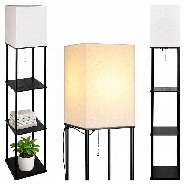 Stojací podlahová lampa Regál Led Police černá 2v1 160 cm pro čtení E27