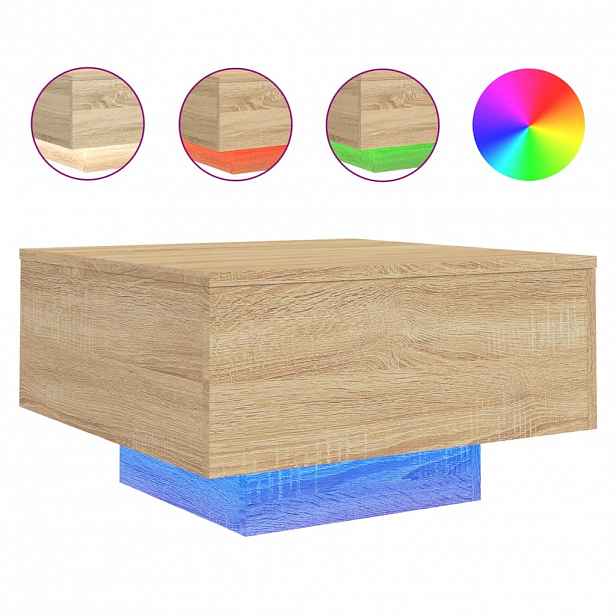 vidaXL Konferenční stolek s LED osvětlením dub sonoma 55 x 55 x 31 cm