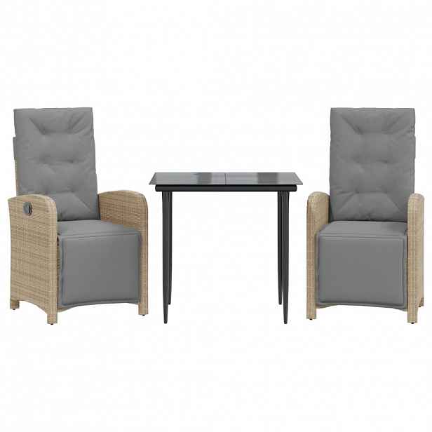 vidaXL 3dílný bistro set s poduškami béžový polyratan