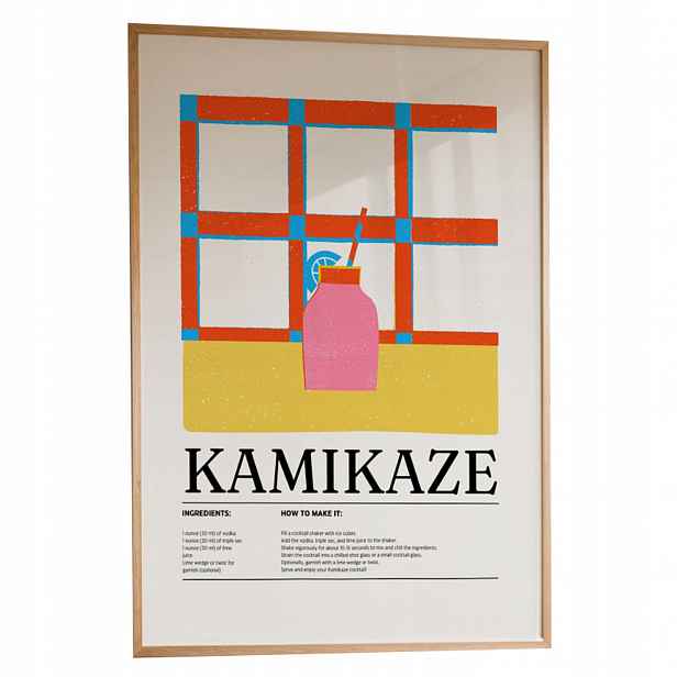 Plakát Kamikaze A3 Obraz Recept Drink Kuchyně Bar Rámeček Dřevěný 30x42 cm