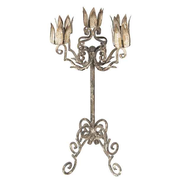 Šedo-béžový vintage kovový svícen s patinou Vie - Ø 29*64 cm Clayre & Eef
