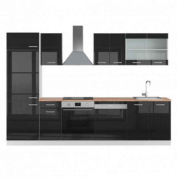 Vicco KUCHYŇSKÝ KOUT R-Line Černý vysoký lesk/bílá 300 cm , PD Dub
