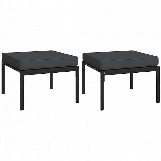 vidaXL Zahradní podnožky s šedými poduškami 2 ks 60 x 60 x 35 cm ocel