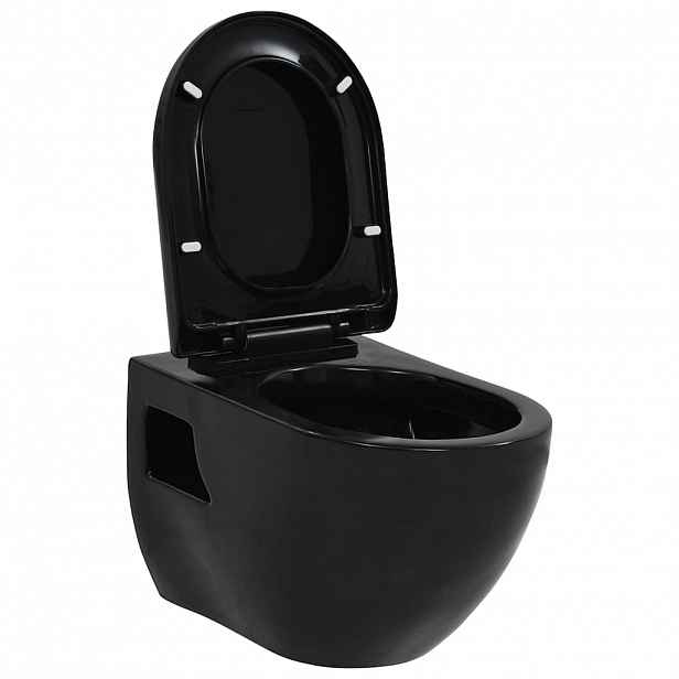 vidaXL Závěsné WC keramické černé