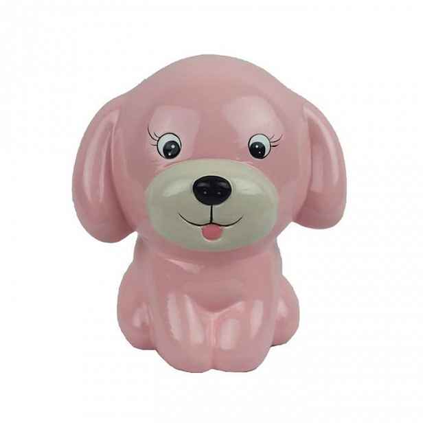 Kasička/pokladnička keramický pes růžový 13cm