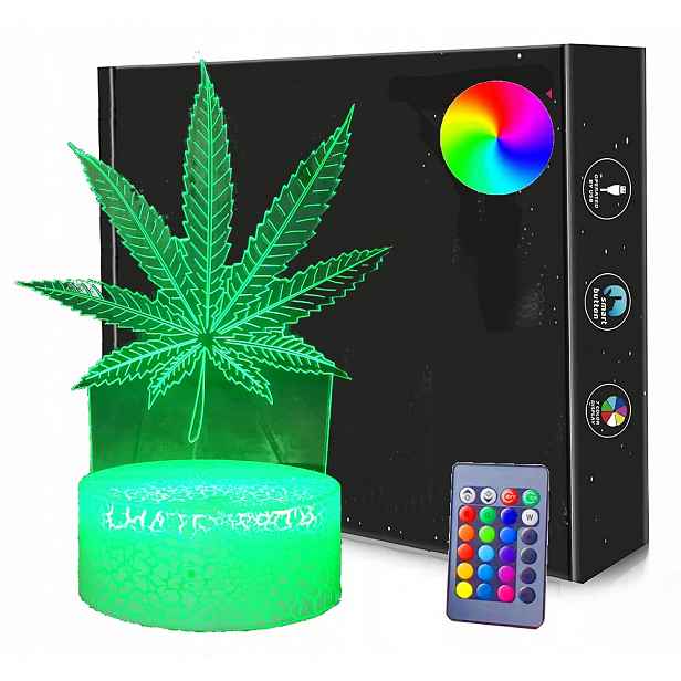 Marihuana Thc Konopí 3D Noční Lampa Led Usb Baterie Dálkové Ovládání Rgb