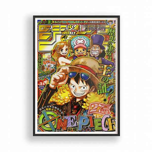 Obraz One Piece Luffy Weekly Jump Plakát Rámeček Dřevěný Černý 30x42 cm