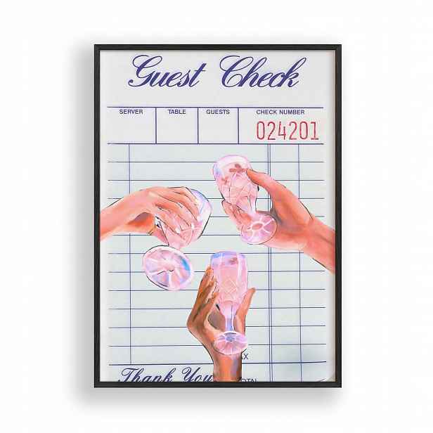 Obraz Toast Kieliszkami Guest Check Plakát Rámeček Dřevěný Černý 30x42 cm