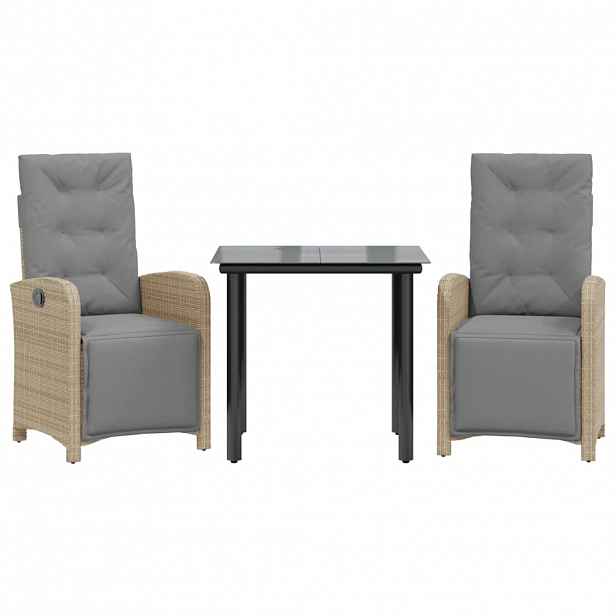 vidaXL 3dílný bistro set s poduškami béžový polyratan
