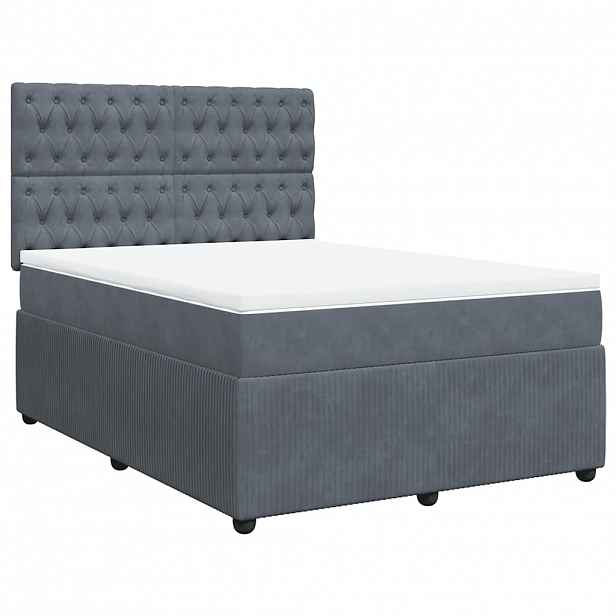 vidaXL Box spring postel s matrací tmavě šedá 140x200 cm samet