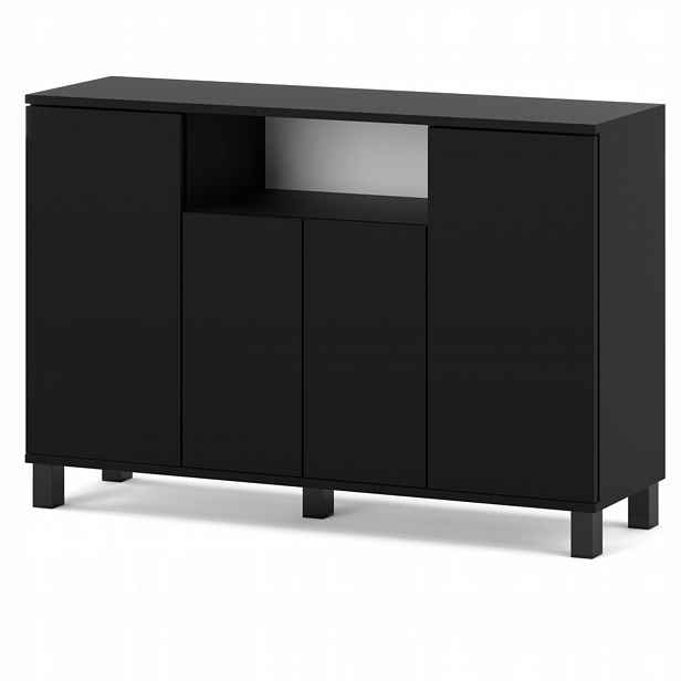 Komoda 120 CM Černá 4 Dvířka Moderní Rtv Skříňka Loft Do Obývacího Pokoje Ložnice