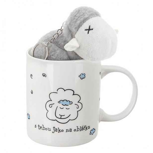 Porcelánový hrnek s plyšovým přívěskem OVEČKA,  390 ml