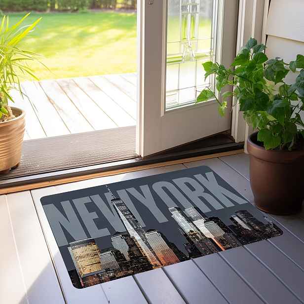 TEMU Tenký flanelový kobercový potah s potiskem noční scény New Yorku, vhodný do ložnic, kuchyní a obývacích pokojů. Je protiskluzový a dostupný v