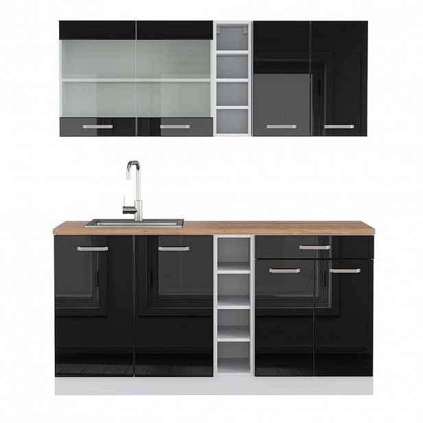 Vicco JEDNOTKOVÁ KUCHYNĚ R-Line Černý vysoký lesk/bílá 160 cm , PD Dub
