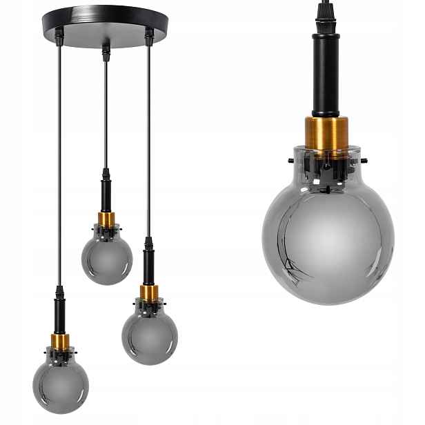 Závěsná Skleněná Stropní Lampa Černá Zlatá 3XE14