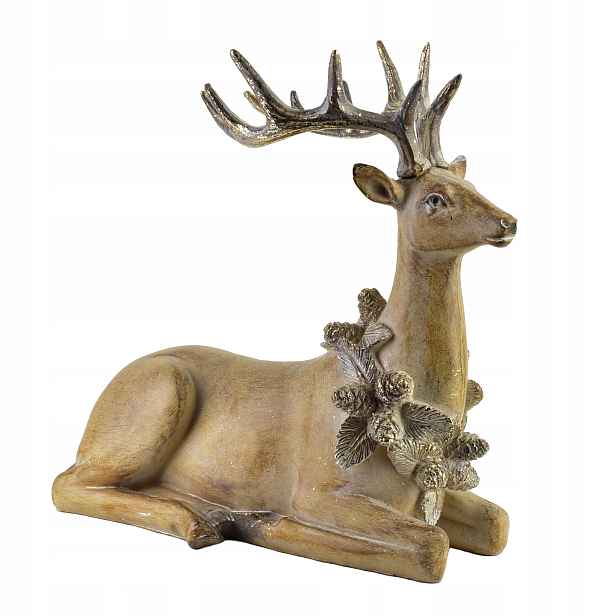 Figurka Jelen Hnědý Zlatý Vintage Vánoční Ozdoba Dekorace 30,5 CM