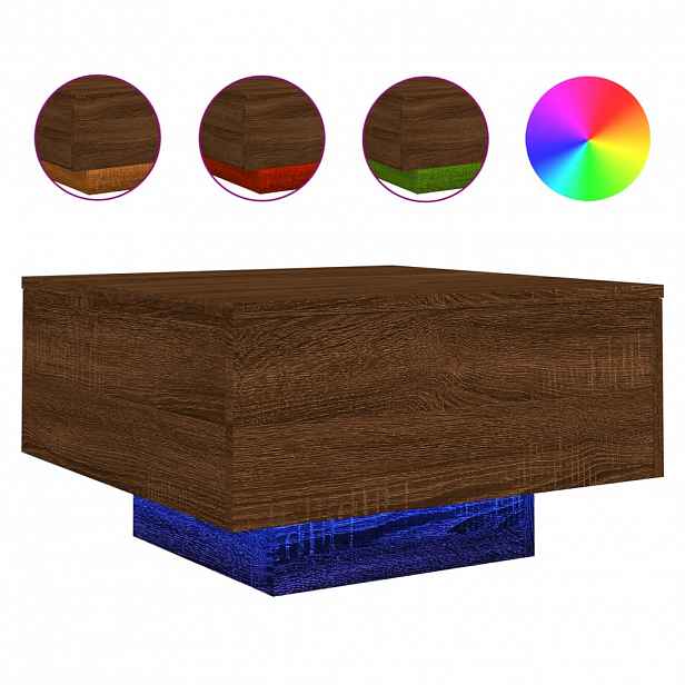 vidaXL Konferenční stolek s LED osvětlením hnědý dub 55 x 55 x 31 cm