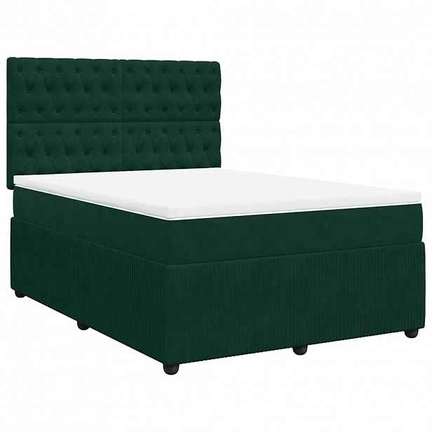 vidaXL Box spring postel s matrací tmavě zelená 140x200 cm samet
