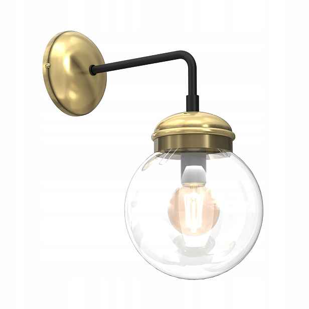 Nástěnná lampa loft mosazná černá skleněná koule průhledná Luminex