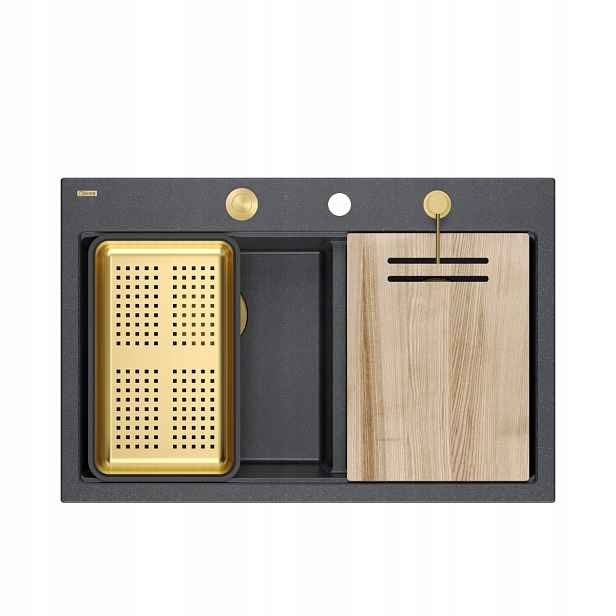 Quadron Marc 120 Granitový dřez 2-komorový 76x50x22 Sada Černá Zlatá