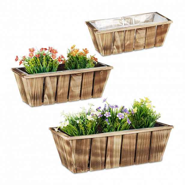 Relaxdays TRUHLÍK Hnědý dřevěný 3dílný-set s fólií 46 cm