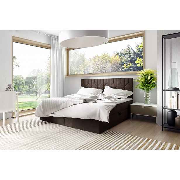 Postel boxspring s prošívaným čelem ISAR - 200x220, hnědá 1 + topper ZDARMA