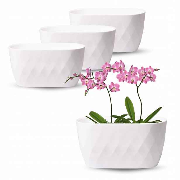 3 x Květináč Obal Na Květináč Plastový Oválný 29 Cm Bílý
