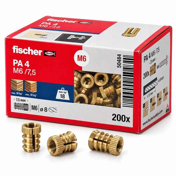 Fischer Pa 4 M6/7.5, mosazné upevnění na desky a zdivo, 200 ks
