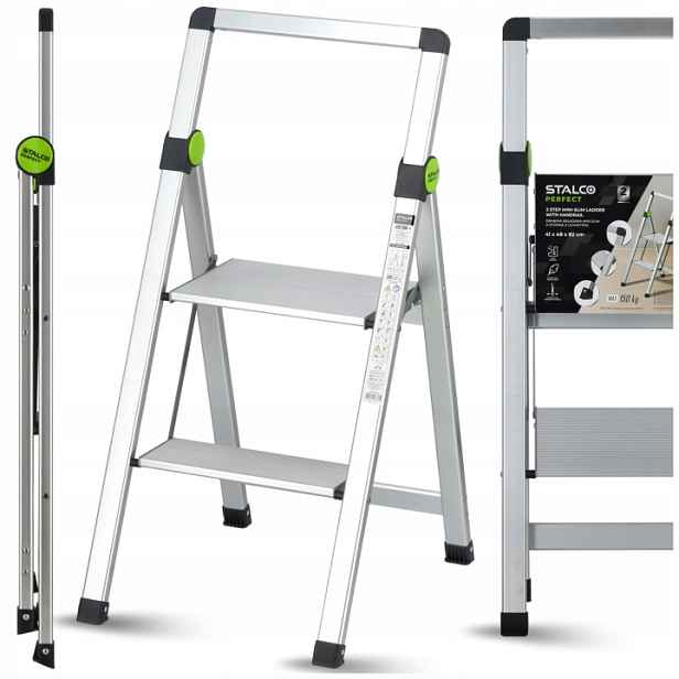 Skládací Žebřík Aluminiový 2 Stupně Žebřík Lehký 150 kg Stalco Perfect